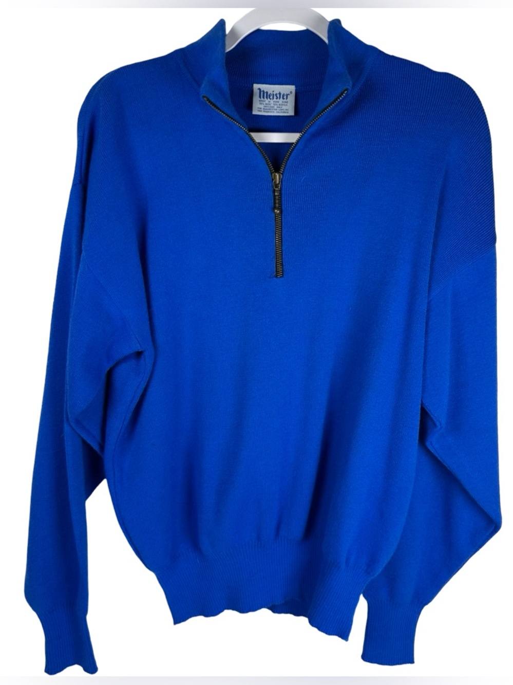 Meister Vintage Solid Blue Wool Blend 1/4 Zip Pullover Ski Sweater Men’s Medium